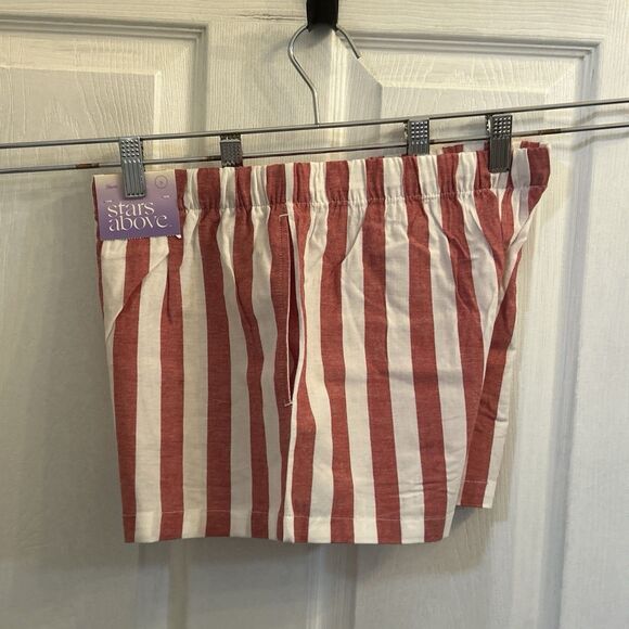 NWT Stars Above Women's Linen Blend Striped Pajama Shorts Small Red White - Picture 12 of 16